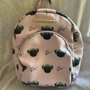 Betsey Johnson Pink Pug Print Backpack
